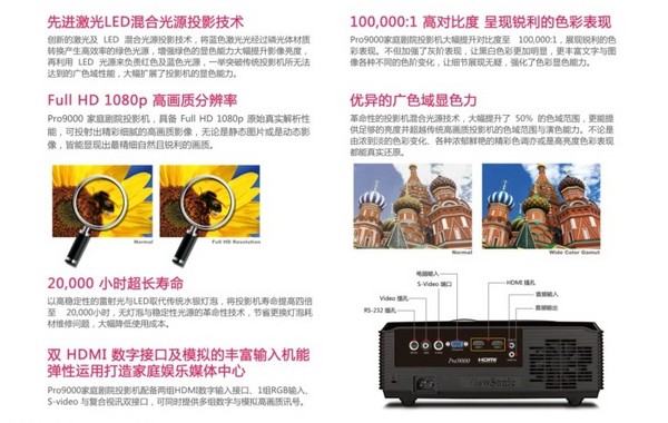 高端秀：ViewSonic 优派 PRO9000 激光LED混合光源 投影仪（寿命20000小时，85%色域）