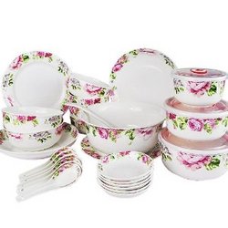 JIAKU 家酷 陶瓷餐具骨瓷保鲜碗餐具32头套装 粉红佳人
