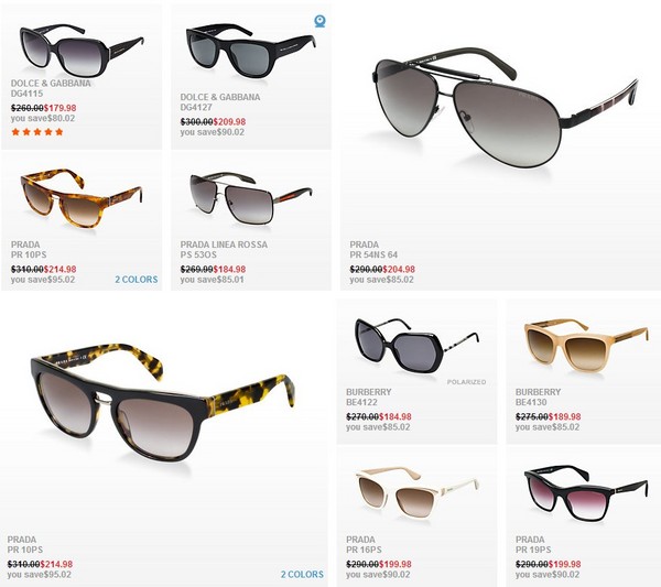 sunglass hut 普拉达 博柏利 杜嘉班纳 太阳眼镜/墨镜 均一价促销