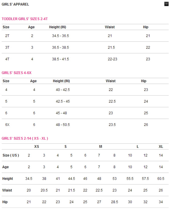 juicy couture 女孩服饰尺码