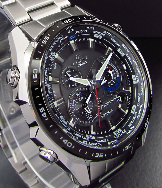 CASIO 卡西欧 Edifice系列 EQS500DB-1A1 男士腕表(光动能、五马达、三眼七针、实心不锈钢)