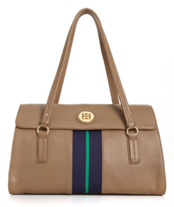 tommyhilfigerthlogopebbleleathersatchel女士真皮挎包