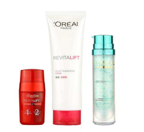 双重优惠：L'OREAL PARIS 巴黎欧莱雅 眼部菁华乳15ml+洁面乳125ml+锁水精华凝露50ml