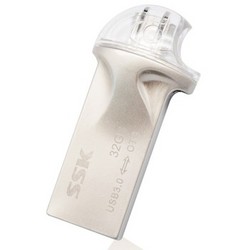 SSK 飚王 易龙 金属防水手机U盘USB3.0与MICRO USB双插头(SFD247) 32G（银色）