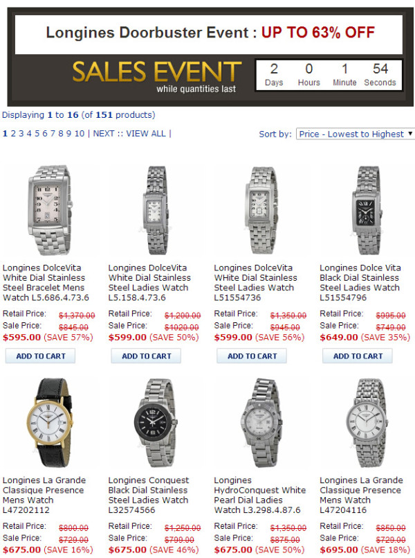 促销活动:JOMASHOP LONGINES 浪琴 腕表专场 开门大促