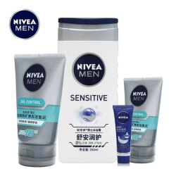 凑单品，限华东：NIVEA 妮维雅 男士控油亮肤洁面身体护理套装（洁面碳泥100g+50g+沐浴乳250ml+手霜25ml）