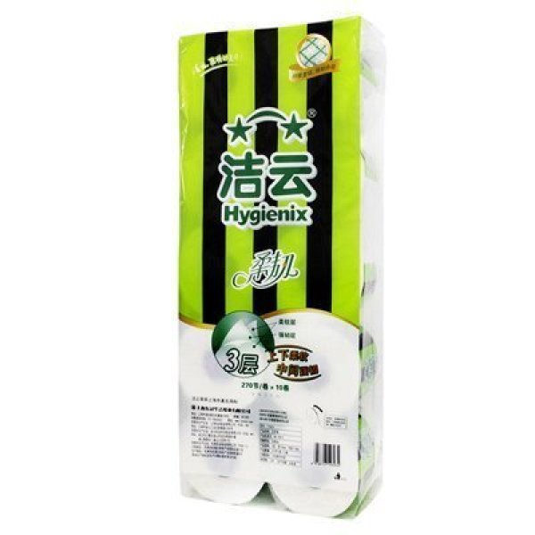 洁云 三层平纹柔韧卷纸(270节、10卷装)*6提