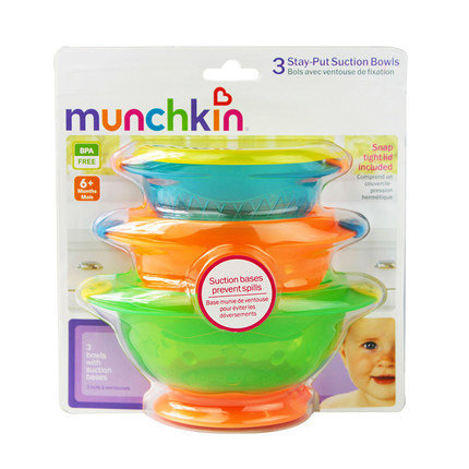 munchkin 满趣健 Stay Put Suction 宝宝吸盘碗 （3个装）