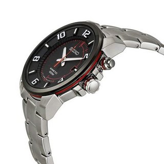 SEIKO 精工 KINETIC系列 SKA553 男士人动电能手表 41mm 黑盘 银色不锈钢带 圆形