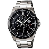 CASIO 卡西欧 EDIFICE艾迪斐斯系列 EF-341D-1AVDF 男士石英手表 43.9mm 黑盘 银色不锈钢表带 圆形