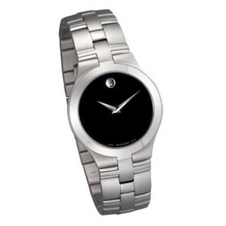 MOVADO 摩凡陀 Juro系列 0605024 女士石英手表 24mm 黑盘 银色不锈钢表带 圆形