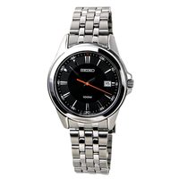 SEIKO 精工 SGEG85 男士石英手表 41mm 黑盘 银色不锈钢带 圆形