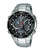 CASIO 卡西欧 WAVE CEPTOR电波系列 EQW-M1100DB-1A 男士电波手表 47mm 黑盘 银色不锈钢带 圆形