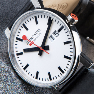 MONDAINE 瑞士国铁表 时光走廊 A627.30303.11SBB 经典石英男表 40mm 白色 黑色 皮革