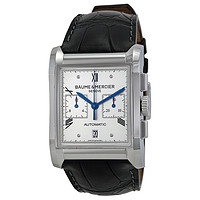 BAUME & MERCIER 名士 Hampton系列 10032 男士机械手表 34mm 银盘 黑色皮革表带 方形