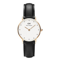 Daniel Wellington 丹尼尔惠灵顿 Classic系列 DW00100060 女士石英手表 26mm 白盘 黑色牛皮带 圆形