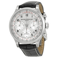 BAUME & MERCIER 名士 CAPELAND卡普蓝系列 10046 男士机械手表 42mm 银盘 黑色皮革表带 圆形