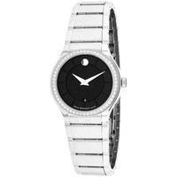 MOVADO 摩凡陀 酷爵系列 0606495 女士石英手表 28mm 黑盘 银色不锈钢表带 圆形