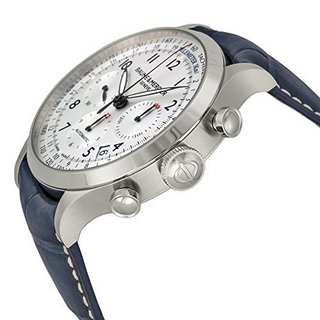 BAUME & MERCIER 名士 CAPELAND卡普蓝系列 MOA10063 男士机械手表 44mm 银盘 蓝色皮革表带 圆形