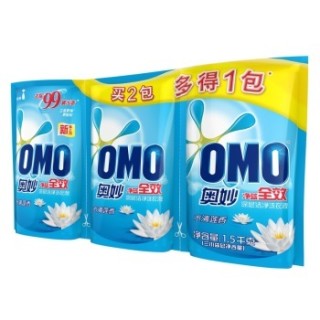 OMO 奥妙 净蓝全效系列 深层洁净洗衣液 500g*3袋 水清莲香