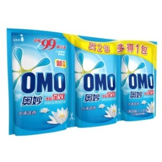 OMO 奥妙 净蓝全效系列 深层洁净洗衣液 500g*3袋 水清莲香