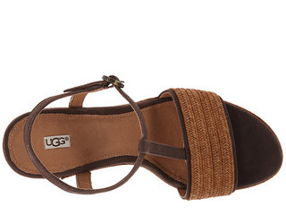 UGG australia Fitchie 真皮T型黄麻坡跟凉鞋