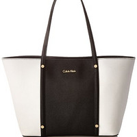 Calvin Klein Key Item Saffiano Tote 女士手提包 黑白拼色