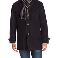 Calvin Klein Car Coat with Scarf 男士羊毛混纺大衣(带围巾)