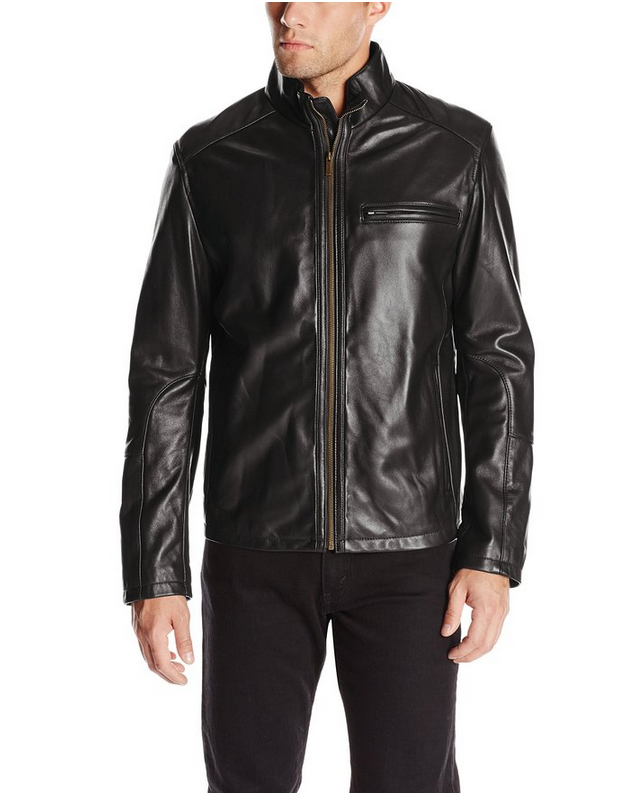 瑕不掩瑜COLE HAAN Smooth Leather Moto Jacket 男款羊羔皮机车夹克，内附真人兽