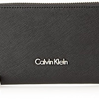 Calvin Klein Saffiano Leather Zip Continental 女士长款钱包 黑色