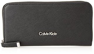 Calvin Klein Saffiano Leather Zip Continental 女士长款钱包 黑色