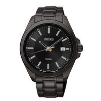 SEIKO 精工 Dress系列 SUR073 男士石英手表 42mm 黑盘 镀黑不锈钢表带 圆形