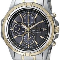 SEIKO 精工 SSC142 男款太阳能计时腕表 42.5mm 黑色 间金色 不锈钢间金