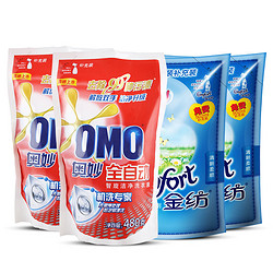 OMO 奥妙 全自动智旋洁净洗衣液 480g*2袋 + 金纺 衣物护理剂 502ml*2袋