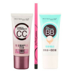MAYBELLINE 美宝莲 粉嫩电眼装(轻松画眼线胶笔黑色+好气色CC霜粉色30ml+亮白乳霜30ml)+精纯矿物水感亲肤遮瑕乳(柔沙色)5.5ML