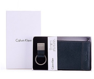 Calvin Klein 墨绿色 皮质钱夹 钥匙扣 礼盒套装 79536 OCN *2个