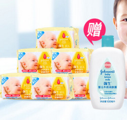 Johnson & Johnson 强生 娇嫩倍护 婴儿湿巾 无香 80片*6包+强生 婴儿牛奶润肤露 100ml