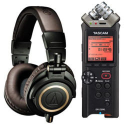 audio-technica 铁三角 ATH-M50x DG 监听耳机+TASCAM DR-22WL 录音笔