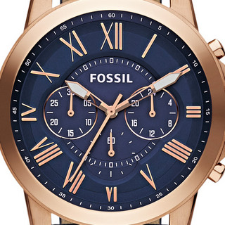 FOSSIL Grant系列 FS4835 男款时装腕表 44mm 蓝色 蓝色 牛皮