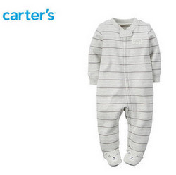 Carter's 115G075 1件式灰条纹长袖连体包脚衣 