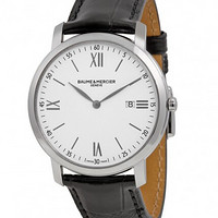 BAUME & MERCIER 名士 Classima系列 10097 男士石英手表 39mm 白盘 黑色皮带 圆形