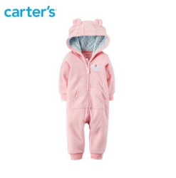 Carter's 粉色小熊耳朵摇粒绒连体衣