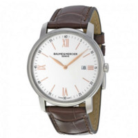 BAUME & MERCIER 名士 Classima系列 MOA10144 男士石英手表 42mm 银盘 棕色皮革带 圆形