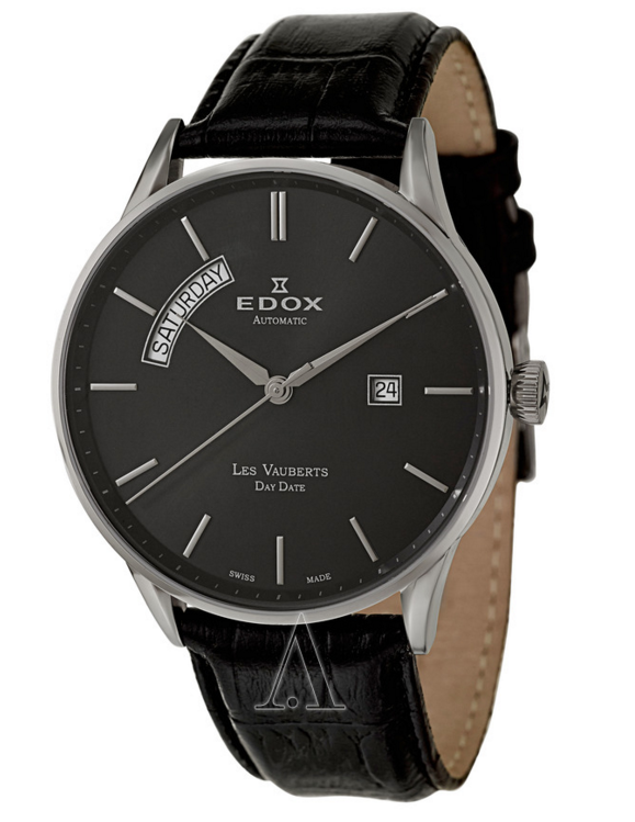 EDOX 依度 Les Vauberts系列 83010-3N-NIN 男款机械表 42mm 黑色 黑色 皮革