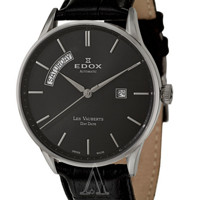 EDOX 依度 Les Vauberts系列 83010-3N-NIN 男款机械表 42mm 黑色 黑色 皮革