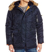 ALPHA INDUSTRIES 阿尔法工业 N-3B Slim-Fit Parka Coat 男士修身大衣 Replica Blue 中号