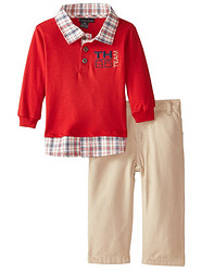 TOMMY HILFIGER Infant Red Polo Top with Pants  男幼童两件套 