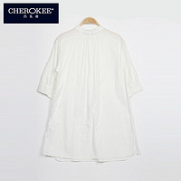 CHEROKEE 巧乐奇 春宽女装式小立领素色中袖长款衬衫