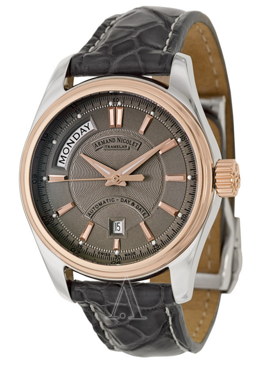 ARMAND NICOLET M02系列 8641A-2-GR-P974GR2 男款机械表 43mm 灰色 黑色 鳄鱼皮