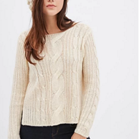 FOREVER21 女款麻花纹长袖针织衫